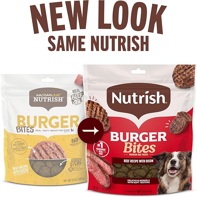 Nutrish Burger Bites Beef Recipe with Bison Premium Dog Treats, 30 oz. Pouch (Rachael Ray)