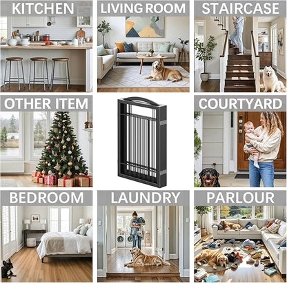 Vantas Folding Pet Gate 144" Wide, 30" Tall No-Assembly Metal Dog Gate, Freestanding Wire Pet Puppy Safety Fence, Extra Wide with 2PCS Support - Black