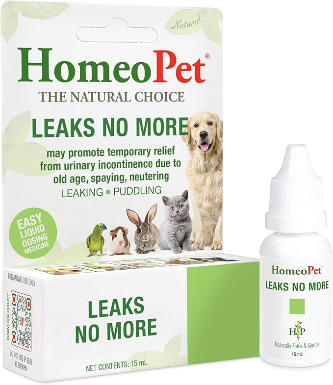 HomeoPet Leaks No More, Safe, Gentle, and Natural Supplement for Cat and Dog Urinary Incontinence Relief, 15 Milliliters
