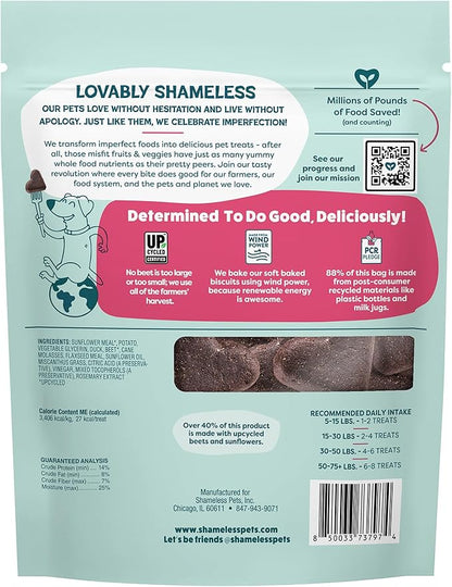 Shameless Pets Soft-Baked Dog Treats, Duck Duck Beet - Natural & Healthy Chews for Digestive Support with Fiber - Doggie Biscuits Baked & Made in USA, Free from Grain, Corn & Soy - 1-Pack