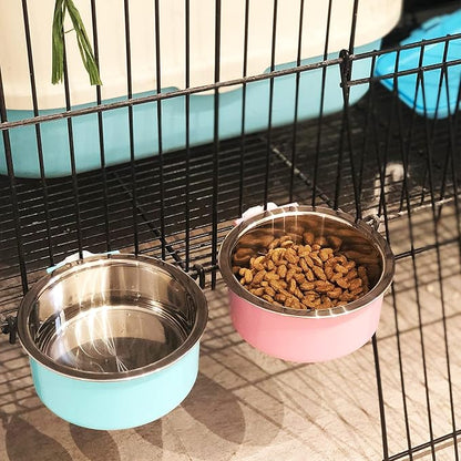 HERCOCCI Dog Crate Bowls, Removable Stainless Steel Pet Kennel Cage Hanging Food Bowls and Water Feeder Coop Cup Prevent Overflow for Puppy, Medium Dog, Cat, Rabbit, Ferret (3PCS)