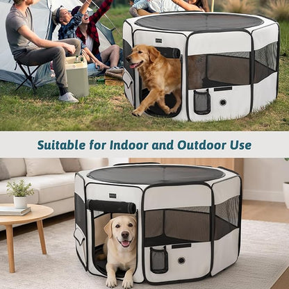 PETSFIT 45.5" Dog Playpen Indoor/Outdoor-Jump-Proof 28.5" Height with Removable Waterproof Mat & Zippered Roof | RV, Camping, Travel Dog Pen | Whelping & Cat Observation Space(45.5"L x 45.5"W x 28.5H)
