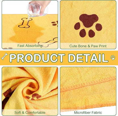 Chumia 8 Pcs Dog Towels for Drying Dogs Cats Pet Towels Bulk Puppy Microfiber Fast Drying Paw Bath Bathing Supplies Absorbent for Medium Pets(40 x 24 Inch,Dog Paw and Bone,Colorful)