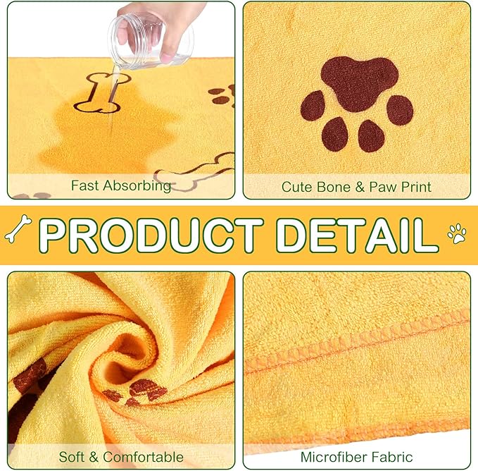 Chumia 8 Pcs Dog Towels for Drying Dogs Cats Pet Towels Bulk Puppy Microfiber Fast Drying Paw Bath Bathing Supplies Absorbent for Medium Pets(18 x 28 Inch,Dog Paw and Bone,Colorful)