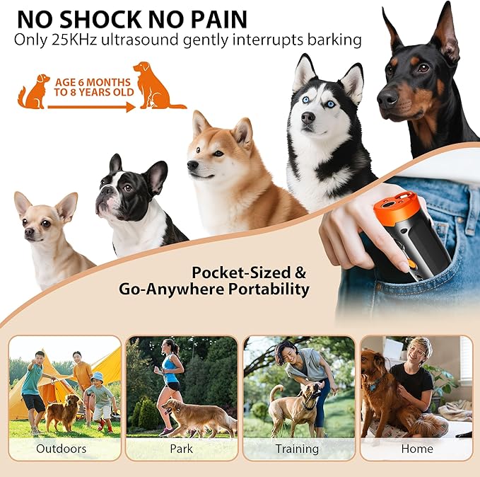 Ultrasonic Dog Bark Deterrent Devices - Rechargeable Anti-Barking Devices, 33-40FT Range Bark Control,Human Portable Dog Training & Behavior Aids