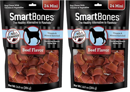 SmartBones Mini Chews with Real Beef,Rawhide-Free Chews for Dogs,(Pack of 48)