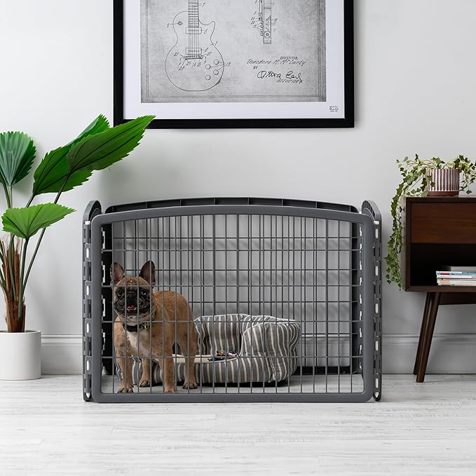 IRIS USA 24" Exercise 4-Panel Pet Playpen, Puppy Pet Small Medium Dog Pen Keep Pets Secure Easy Assemble Rust-Free Heavy-Duty Molded Plastic Customizable, Dark Gray