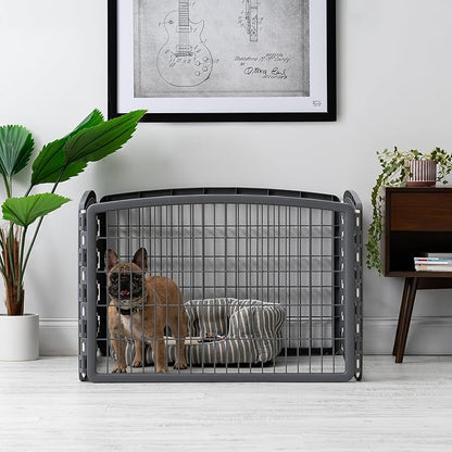 IRIS USA 24" Exercise 4-Panel Pet Playpen, Puppy Pet Small Medium Dog Pen Keep Pets Secure Easy Assemble Rust-Free Heavy-Duty Molded Plastic Customizable, Dark Gray