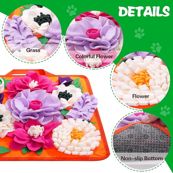 Snuffle Mat for Dogs,Dog Feeding Mat Sniff Mat Interactive Dog Puzzle Mat for Training and Stress Relief Encourages Natural Foraging Skills (Bright Orange)