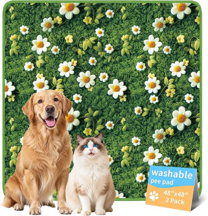 Washable Pee Pads for Dogs, Reusable Puppy Potty Training Pads, Ultra-Absorbent Thick Waterproof Leak-Proof Non-Slip Pads & Mat for Crate, Playpen, Floor, Whelping & Housebreaking , 2 Pack 48"x48"