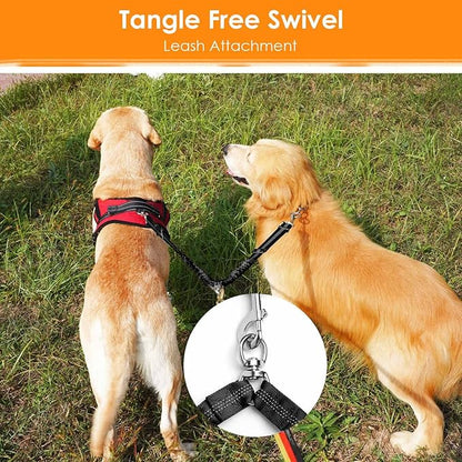 AUTOWT Double Dog Leash, No Tangle 360°Swivel Rotation Reflective Lead Attachment Adjustable Length Dual Two Dogs Lead Splitter, Comfortable Shock Absorbing Walking Training for 2 Dogs