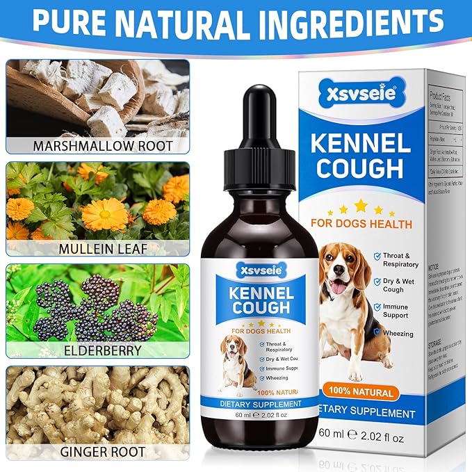 Xsvseie Kennel Cough Treatment Drops for Dogs, Natural Dog Supplement Herbal Kennel Cough Drops for All Breeds & Size Dog
