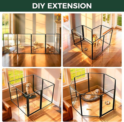 FXW AuraSpace Pro Acrylic Indoor Dog Playpen, Heavy-Duty with Metal Frame, 40" Height 8 Panels for Medium and Large Dogs, Black│Patented