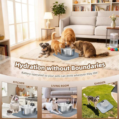 Cordless Dog Water Fountain with Silicone Mat, 7L/236oz Stainless Steel Automatic Dog Water Dispenser for Large Dogs, Multi-Filtration Pet Fountain & Ultra-Quiet Pump