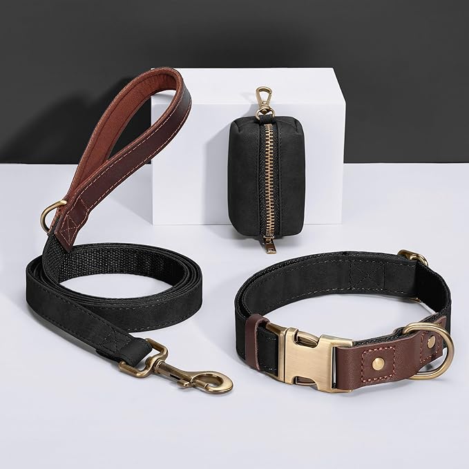 Didog Soft PU Leather Dog Collar for Large Dogs,Classic Adjustable Wide Dog Collars with Quick Release Metal Buckle,Easy Clean and Comfortable with Nylon Lining,Black,XL Neck 20-27", Width 1¼"