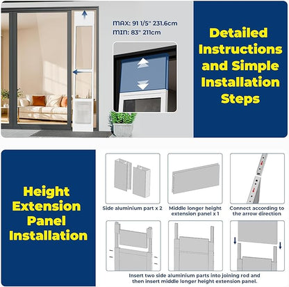 Homgava Large Dog Door for Sliding Glass Doors,No-Cut DIY Install Pet Door- Aluminum Frame& Panel & Lock, Adjustable Height 83”-91 1/5”, Suitable for Dogs Up to 105 lbs -White