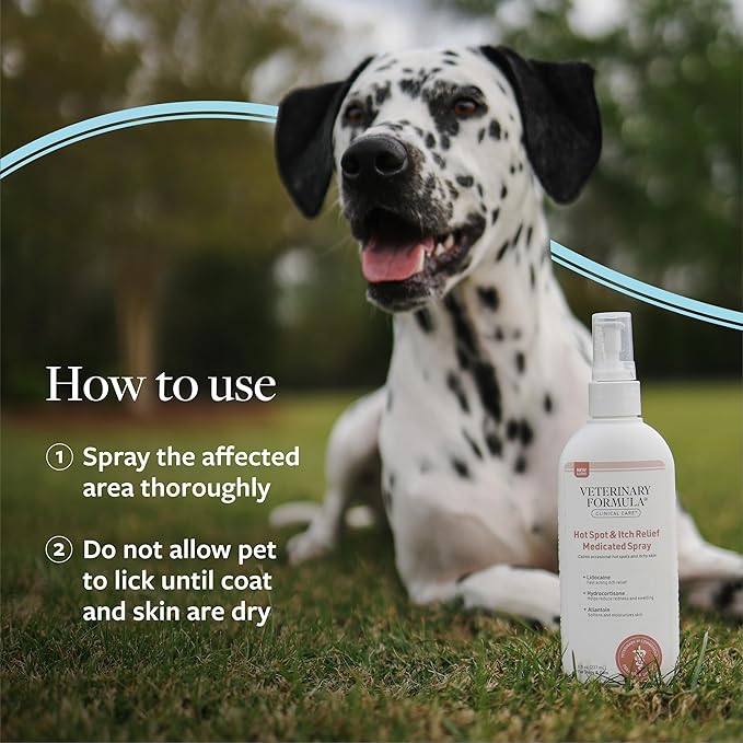 Veterinary Formula Clinical Care Hot Spot & Itch Relief Medicated Spray, 8oz – Easy to Use Spray for Dogs & Cats – Helps Alleviate Sensitive Skin, Scratching, and Licking of Coat (1 Pack)