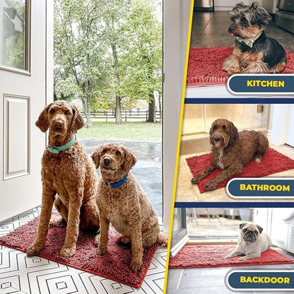 Muddy Mat® | Super Absorbent Door Mat Indoor, Microfiber Quick Dry Chenille Entryway Rug, Non-Slip Front Door Mat, Indoor Mats for Entryway, Machine Washable Pet Rug, Red 24" x 96"
