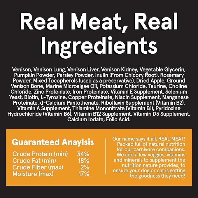 TRMC Real Meat Air Dried Dog Food w/Real Venison - 5lb Bag of USA-Crafted Grain-Free Real Meat Dog Food Sourced from Free-Range, Grass-Fed Venison - All Natural, High Protein