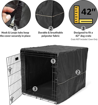 MidWest Homes for Pets Large Dog Crate Cover, Black Polyester Privacy Kennel Cover Fits Most 42-inch Crates, Machine Washable, Reduces Barking & Chewing