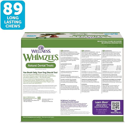 Wellness WHIMZEES Value Pack Dog Dental Treat, Chews, Freshens Breath, Small Size, 47.1 oz Box, 89 Count