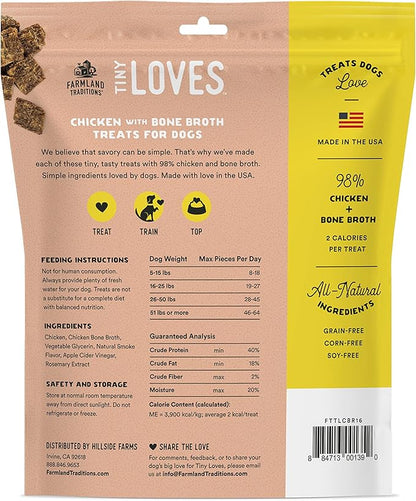 Farmland Traditions Tiny Loves Jerky Trainer Treats for Dogs w/Bone Broth (Chicken, 16 oz.)