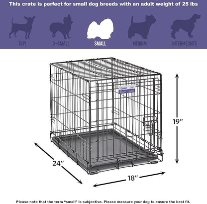 MidWest Homes for Pets 24-Inch iCrate for Small Breeds, 12-20 lbs, Single Door Folding Dog Crate with Divider Panel, Leak-Proof Tray & Secure Latch, Portable, Durable & Easy to Assemble