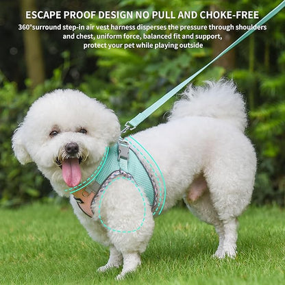 AIITLE Small Dog Harness - Breathable Double-Layer Jacquard No-Choke Vest, Durable Anti-Tear Fabric with Reflective Trim - Perfect for Running, Parties, Daily Walks (Turquoise-Pink, XS)