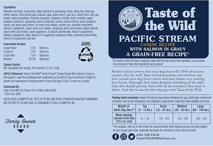 Taste of the Wild Pacific Stream Canine Recipe with Salmon in Gravy Canned Dog Food, 13.2-oz, Case of 12