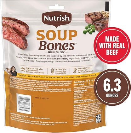 Nutrish Soup Bones Minis Premium Dog Chews with Real Beef and Barley, 8 Chew Bones, 6.3 oz Pouch, Pack of 7