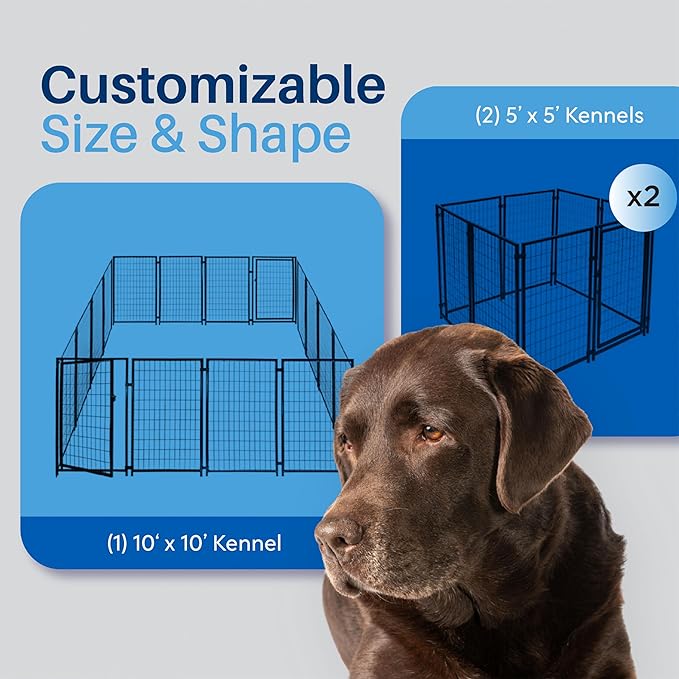 Luna Expandable Outdoor Dog Kennel 10x10x4 ft | Large Heavy-Duty Galvanized Steel Pet Pen with Gate | Powder-Coated Frame | Rust-Resistant Panels | Secure Latch