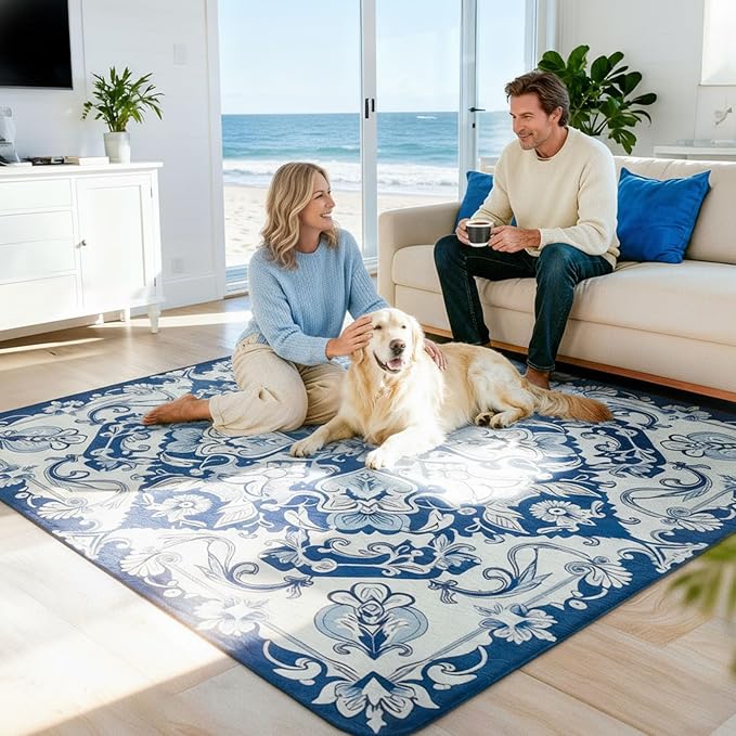 FXW Washable Pee Pads for Dogs, Leak-Proof & Non-Slip, Specifically Designed for Rollick/Homeplus 24inch 8 Panels Dog Playpen, 63" Square, Mandala Blue, 1 Pack
