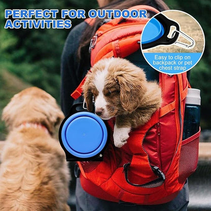 Collapsible Silicone Cat and Dog Travel Bowls,2 in 1 Foldable Pet Feeding and Watering Dish for Walking Camping Hiking with Carabiner (Blue)