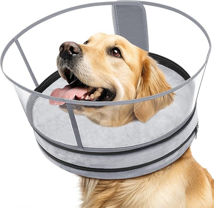 Sponge Dog Cone After Surgery, No Inflation Required Dog Donut Collar to Stop Licking, Inflatable Cone Alternatives for Medium Pets, Soft Recovery Collar with Protective Shield (Grey, S)