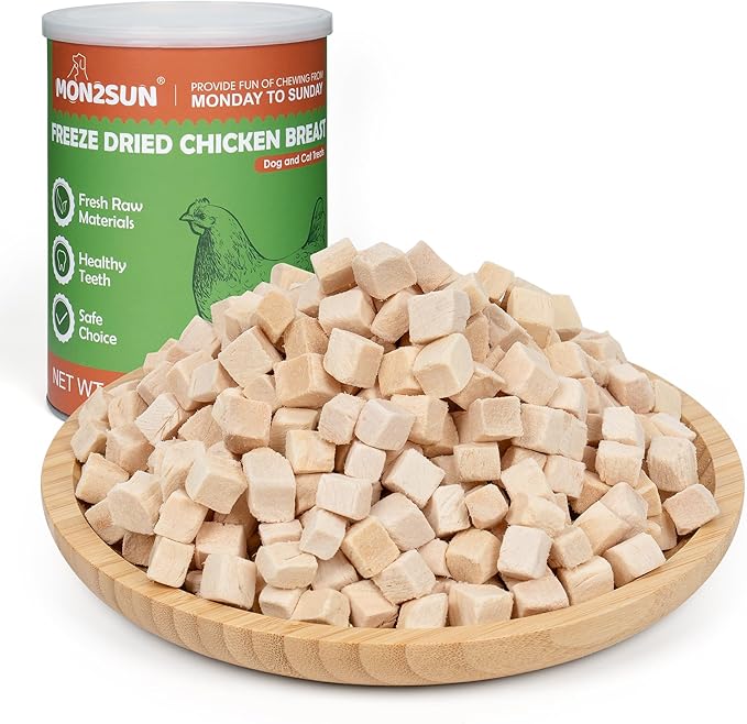 MON2SUN Freeze-Dried Chicken Dog and Cat Treats, Single Ingredient Training Treats, High Protein Grain-Free Snack & Food Topper, 6 oz