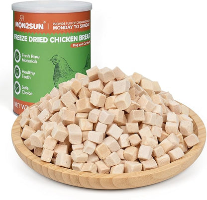 MON2SUN Freeze-Dried Chicken Dog and Cat Treats, Single Ingredient Training Treats, High Protein Grain-Free Snack & Food Topper, 6 oz