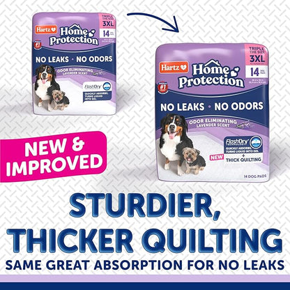 Hartz Home Protection Super Absorbent Odor Eliminating Lavender Scented No Leak Dog Pads, 3XL 14 Count