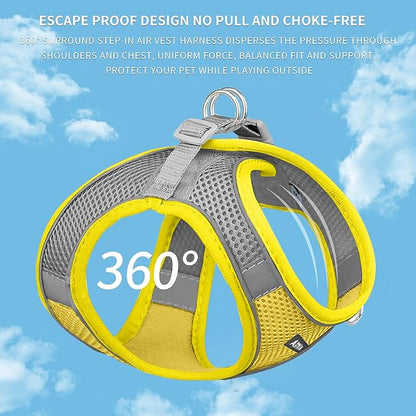 AIITLE Step in Dog Harness and Leash Set - No Pull Escape Proof Vest Harnesses with Soft Mesh and Reflective Bands, Adjustable Pet Outdoor Harnesses for Small and Medium Dogs Yellow M