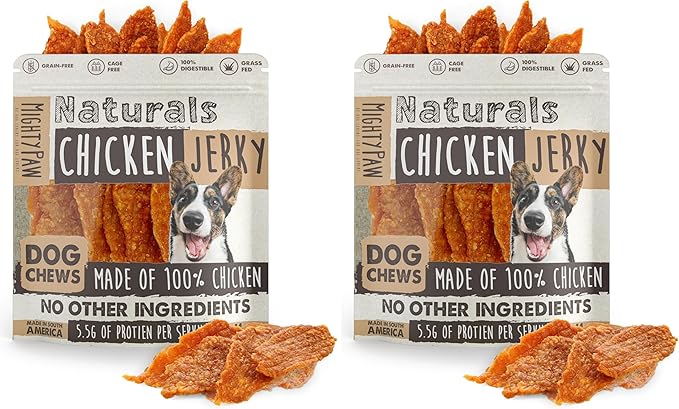 Mighty Paw Naturals Chicken Jerky Dog Treats | Chicken Jerky for Small, Medium and Large Breeds. All Natural Dog Treats. Natural Chews Treat for Large Pets, and Puppies. 14 oz (Pack of 2)