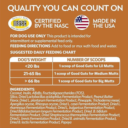 Fidobiotics Good Guts for Big Mutts Probiotic for Dogs, 12 Billion CFUs, 11 Strains, 5 Digestive Enzymes, 2 Prebiotics, Digestive Gut Health for Dogs, Adult & Puppy Probiotics Supplements, Pack of 2