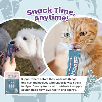 Choolip Squeeze Vita Stick Lickable Cat and Dog Treats, 7-Count Eye Support, Chicken and Tuna with Lutein, Grapeseed Extract and Vitamin E, Vet-Formulated
