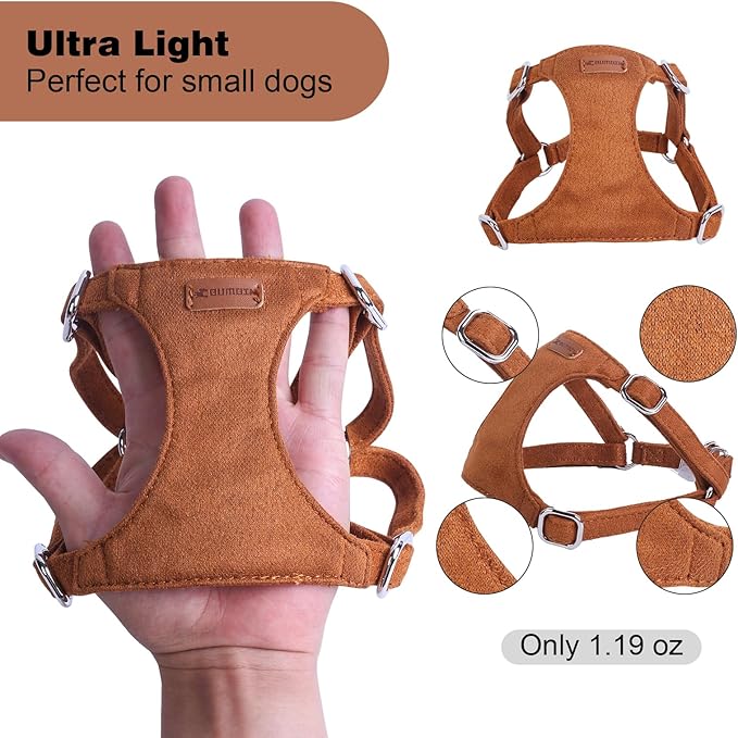 Dog Harness and Leash Set, XXS No Pull Adjustable Puppy Harness with Multifunction Pink Dog Leash and Dog Collar, Soft No Choke Escape Proof Pet Harness Vest for Small Dogs and Cats (Brown, XS)
