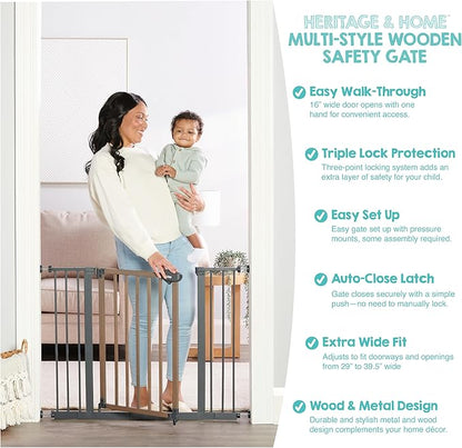 Regalo SAFETY 39" Extra Wide Wood Accent Baby Gate, Pressure Mount for Doorways & Bottom of Stairs, Babies, Toddlers & Pets, Ages 6–24 Months, TESTED & TRUSTED, AMERICAN DESIGNED, FAMILY OWNED