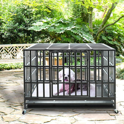 Confote 47Inch Heavy Duty Dog Kennel Strong Metal Dog Cage Pet Crate for Medium and Large Dogs with Four Lockable Wheels, Removeable Tray