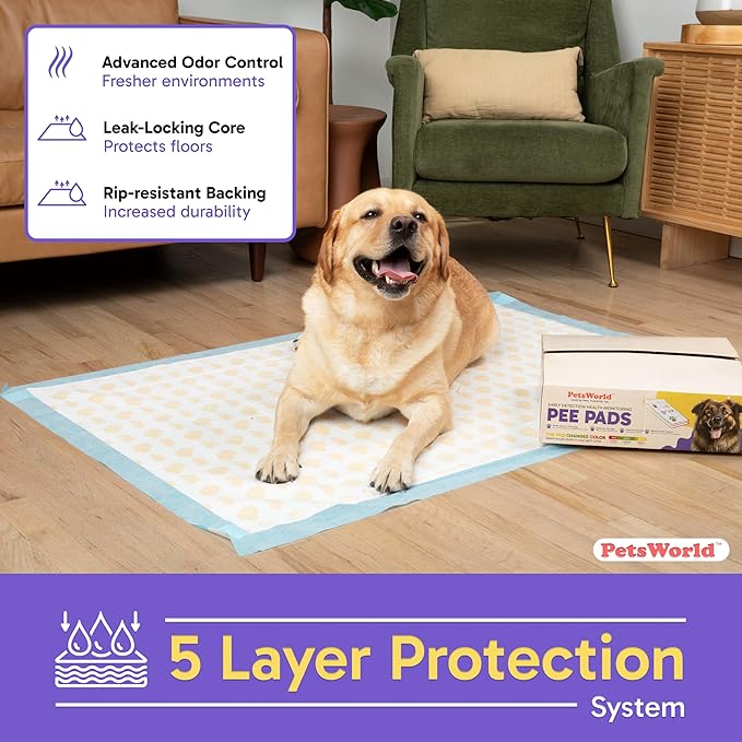 PetsWorld Health Monitoring Dog Pee Pads 37"x54" 25 Count – XXXL Color-Changing Pet Pee Pads for Dogs & Pets, Leak-Proof Super Absorbent Dog Training Pads with Odor Control