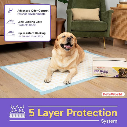 PetsWorld Health Monitoring Dog Pee Pads 37"x54" 25 Count – XXXL Color-Changing Pet Pee Pads for Dogs & Pets, Leak-Proof Super Absorbent Dog Training Pads with Odor Control