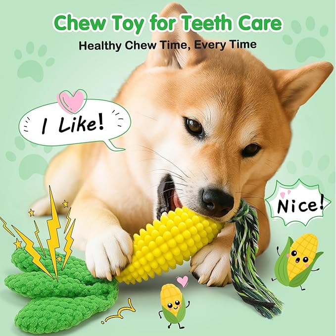 Dog Chew Toys – Squeaky Corn Dog Toys to Keep Them Busy, Soft Durable Teething Toys for Medium and Large Dogs