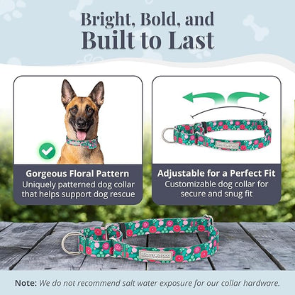 Lucky Love Dog Martingale Dog Collar - Adjustable, No-Slip, Durable, & Soft Webbing Collar for Male and Female Dogs Ideal for Training & Walking - Penny, Large