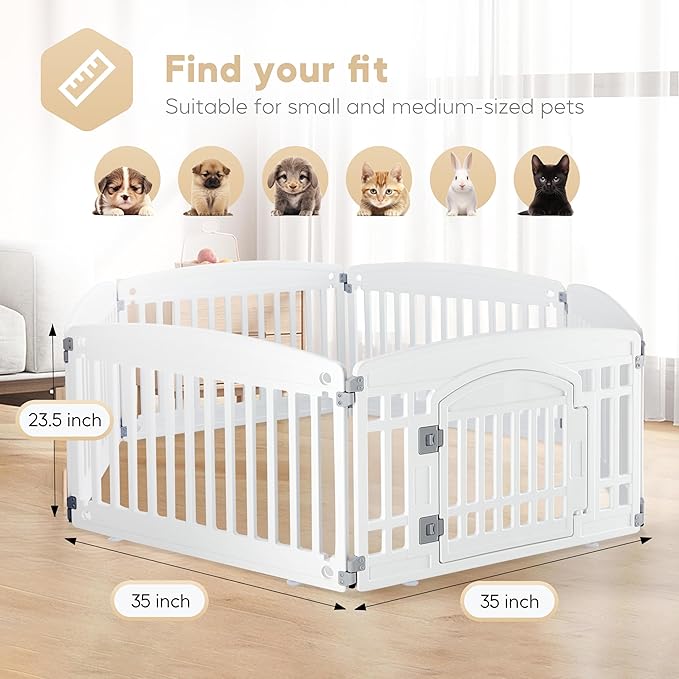 Simple Deluxe Dog Playpen, 24" Exercise 6-Panel Pet Playpen with Door, Safe and Secure, Folding and Portable Puppy Playpen for Puppies and Small Dogs, White
