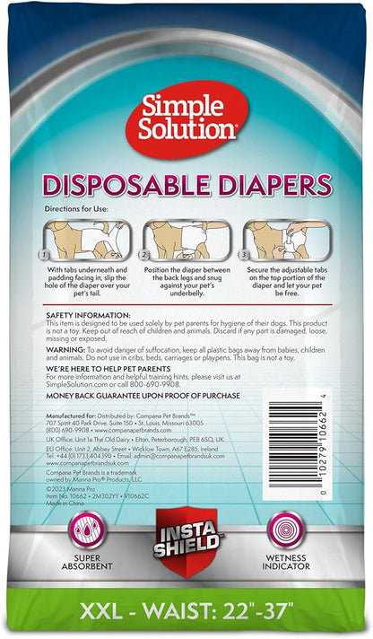 Simple Solution Dog Diapers Female, Dog Diapers, Potty Training, Super Absorbent, Breathable, Wetness Indicator for Urination, 22-37 Inch Waist, (XXL, 30ct)